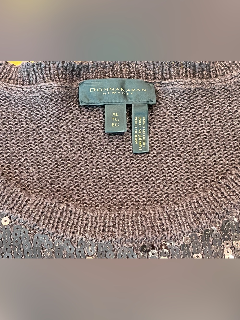 Donna Karan Sequin-Paneled Diamond Stitch Sweater in Chocolate Brown NWT - Picture 9 of 11